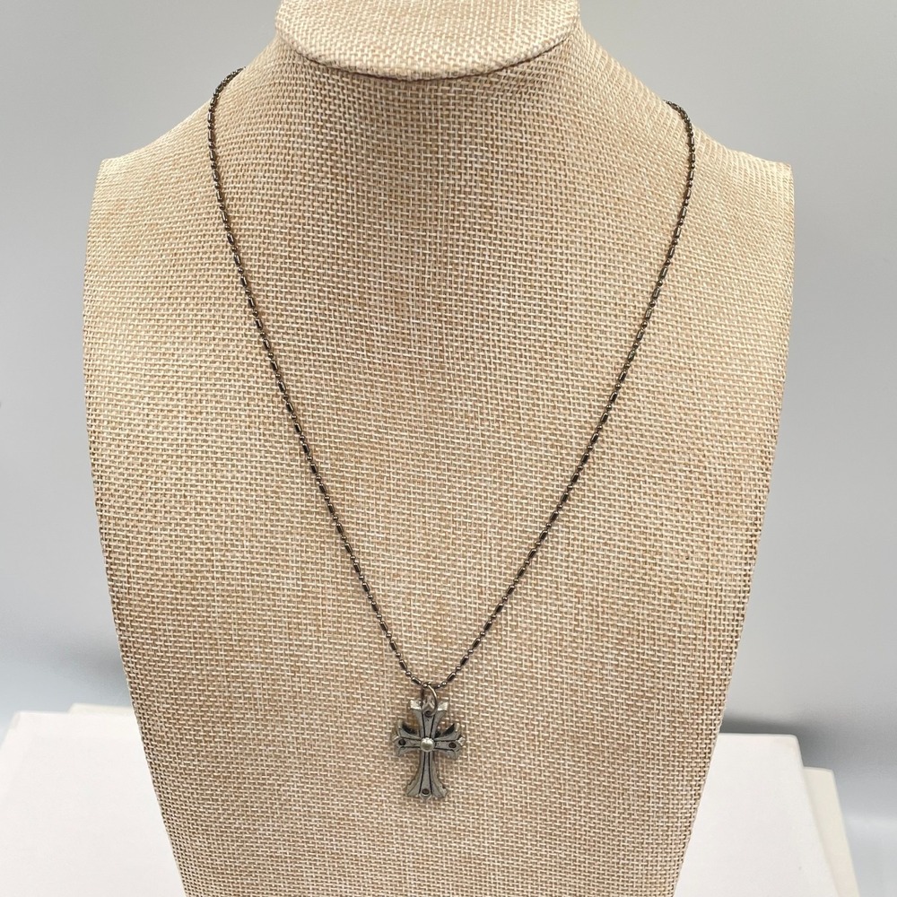 Vintage Gothic Cross Necklace Silver Tone Grunge Punk Y2K Ball Chain Pendant 18"